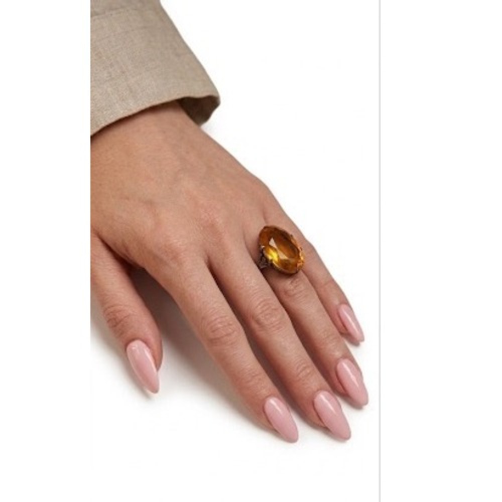 Vintage Uncas Sterling Silver Citrine Glass Art Deco Filigree Cocktail Ring 7
